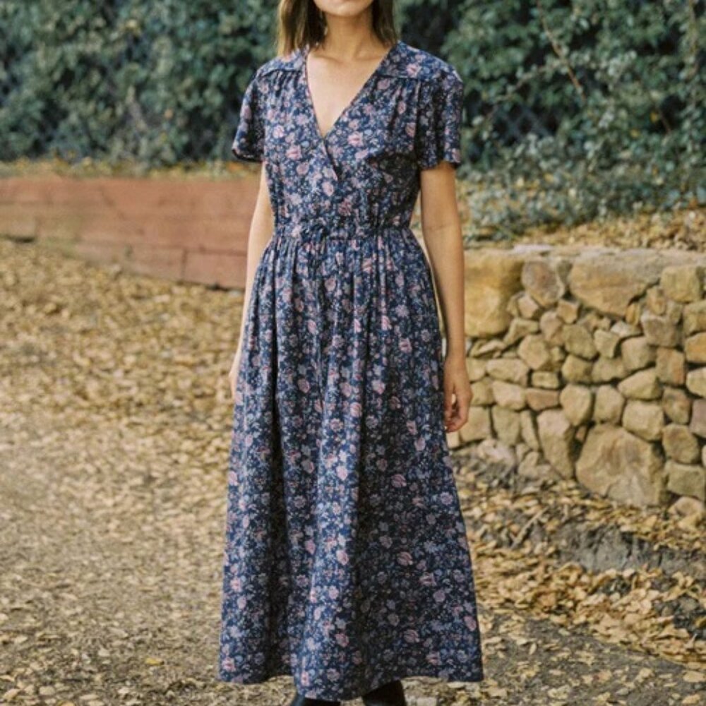 Christy Dawn The Simple Dawn Dress Blooming Pomegrante Purple Floral Cotton Midi